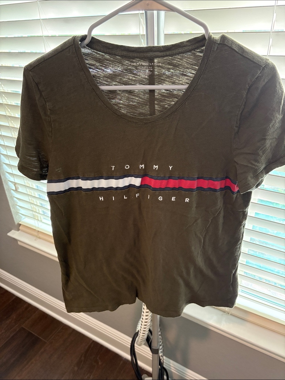 Tommy Hilfiger Olive Green Logo Stripe Tee